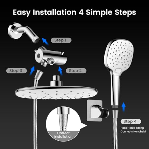 10" Rain Shower Head with Handheld Spray, Dual High Pressure Showerhead | Rainfall Shower Heads Combo with Multi Spray, Detachable Hand Showerhead Set with 71 Inch Shower Hose & Extra Holder - color: Chrome White