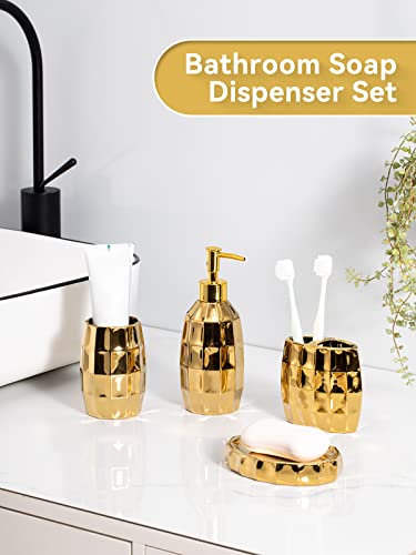 Bathroom Accessories Set, Golden Mosaic Ceramic Bathroom Accessory Sets Include Lotion Dispenser, Toothbrush Holder Tumbler, and Soap Dish - color: Gold 014