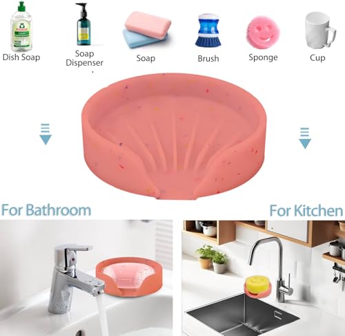 Silicone Bathroom Soap Dishes, Self Draining Waterfall Bar Soap Holder & Saver, Dish Soap Tray, Sponge Holder, 13 Non-Slip Suction Cups Dishwasher Safe for Bathroom Kitchen Shower Sink Organizer Red