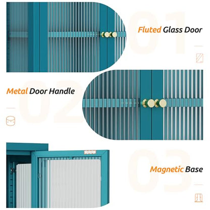 Bathroom Wall Cabinet with 2 Glass Door, Bathroom Medicine Cabinet with Towels Bar and Shelves, Over The Toilet Storage Cabinet, Metal Wall Mounted Cabinet for Kitchen (Blue) - color: Blue