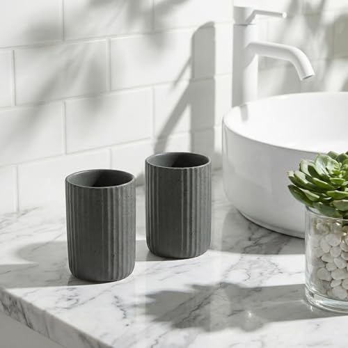 Ceramic Bathroom Tumbler, Ribbed Bathroom Toothbrush Holder Cups, Tooth Brush Holder Set, Reusable Toothbrush Mouthwash Cup, Toothpaste Holder Toothbrush Organizer for Bathroom Counter - color: Gray
