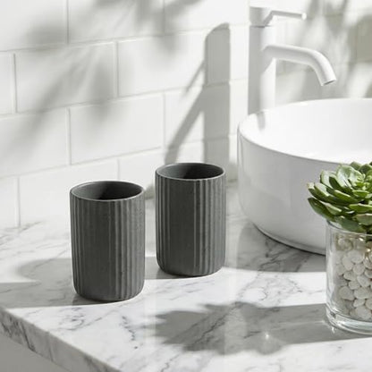 Ceramic Bathroom Tumbler, Ribbed Bathroom Toothbrush Holder Cups, Tooth Brush Holder Set, Reusable Toothbrush Mouthwash Cup, Toothpaste Holder Toothbrush Organizer for Bathroom Counter - color: Gray