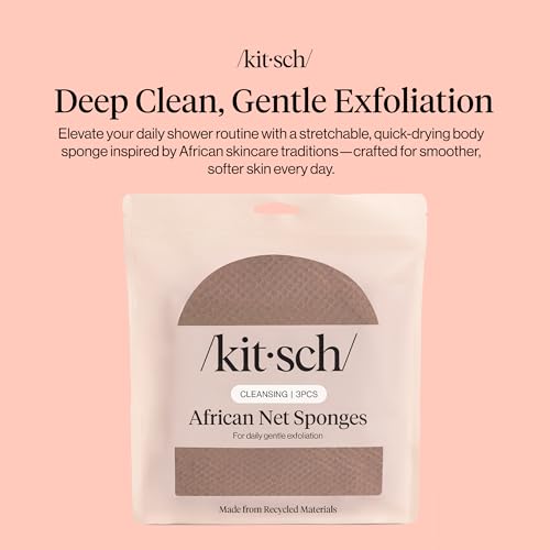 Kitsch African Net Sponge – Exfoliating Body Scrubber – Rosewood, 3 Pcs | for Cleansing & Gentle Daily Exfoliation – Stretchable Bath Sponge for Hard-to-Reach Areas – Long-Lasting Shower Essential - color: Rosewood