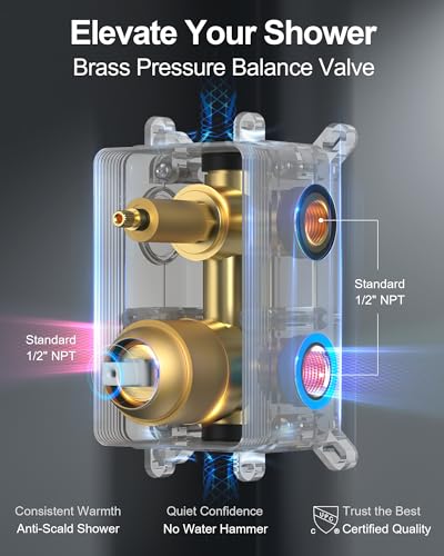 10" Shower System, Wall Mount Shower Faucet Set, Brushed Gold | Pressure-Balance Rough-In Valve Included, High Flow Square Rainhead, Stainless Steel Fixture for Bath Remodels - color: Brushed Gold