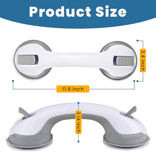 12-Inch Suction Grab Bars for Bathtubs and Showers - 2 Pack Heavy-Duty Bathroom Safety Handles for Seniors and Shower Chairs (Gray/White) Grab Bars can be attached to Tiles, Glass & Hard Plastic ONLY.