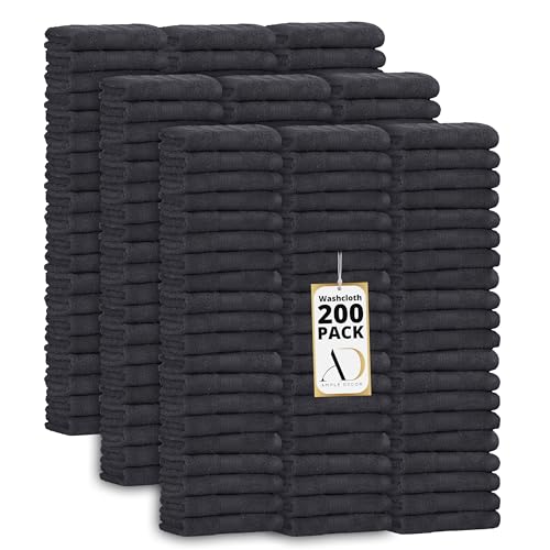 100% Cotton Washcloths 12x12 Inches, 600 GSM, Soft & Absorbent, Durable, Set of 200, Gray - color: Grey, size: Washcloth Set of 200
