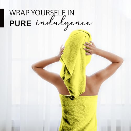 KAHAF COLLECTION 100% Cotton Bath Towels, 24x48 Pack of 6 Towels, Quick Dry, Highly Absorbent, Soft Feel Towel, Gym, Spa, Bathroom, Shower, Pool, Luxury Soft Towels (Yellow, 24x48-6 Pack) - color: Yellow, size: 24x48 - 6 PACK