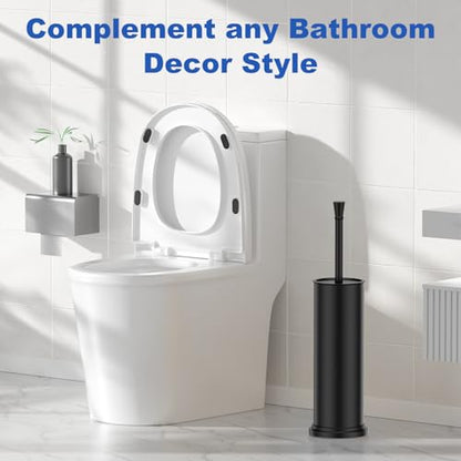 Toilet Brush and Holder Set：304 Stainless Steel Heavy Duty Toilet Bowl Brush，Removable Inner Bowl and Splash Protection，Bathroom Toilet Brush-Dense Bristles for Through Cleaning - color: Black