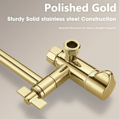 TRUSTMI 10 Inch Shower Arm Extension Front-Handle 3-Way Diverter, Shower Head Combo Adjustable Height Arm Mount, Polished Gold - color: Polished Gold