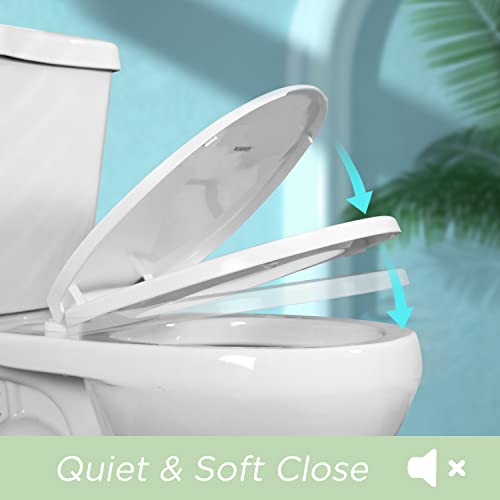 Toilet Seat Round Slow Close, Non Slip Bumpers Quick-Release White | Quiet Close, Tool-Free Install, Four Bumpers, Never Loosen, Fits Standard Round Bowls, Plastic, White - size: Round