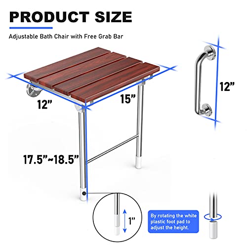 Folding Shower Seat Wall Mount, Foldable Wall Wood Shower Chair Bench for Seniors, Bathroom Safety Shower Stool for Small Shower