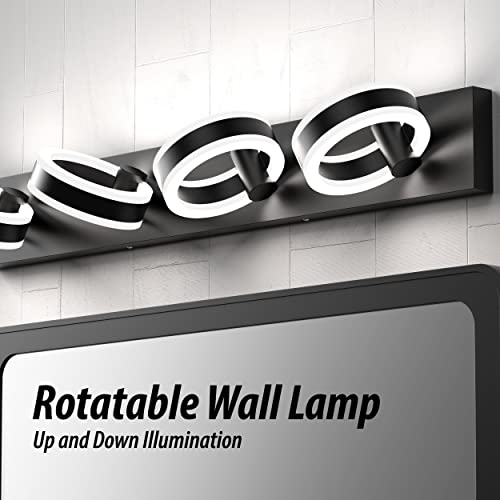 LED Bathroom Light Fixtures, 33inch Black Vanity Lights, Modern 4 Light Acrylic Wall Sconces, 350° Rotatable Wall Lighting Fixture Over Mirror - color: Black, size: 4 Lights