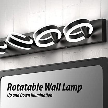 LED Bathroom Light Fixtures, 33inch Black Vanity Lights, Modern 4 Light Acrylic Wall Sconces, 350° Rotatable Wall Lighting Fixture Over Mirror - color: Black, size: 4 Lights
