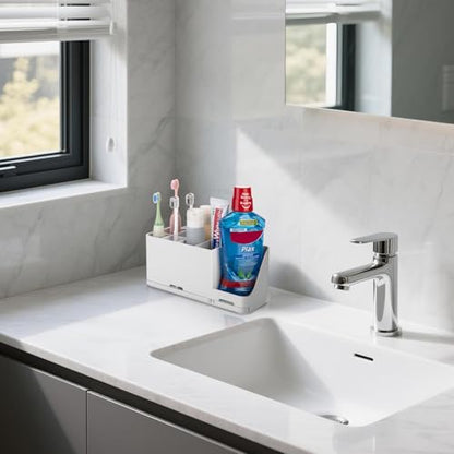 YONGAIJIA 8-Slot Toothbrush Holder with Quick-Dry Diatom Mud Board - Electric & Manual Toothbrush Organizer for Bathroom Countertop (White) - color: White