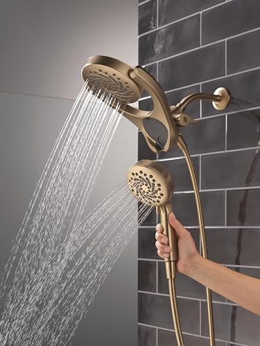 Delta 5-Setting HydroRain 2-in-1 Dual Shower Head with ProClean Spray, Brushed Gold High Pressure Shower Head with Handheld Spray, 1.75 GPM Flow Rate, Champagne Bronze 75419CZ - color: Champagne Bronze