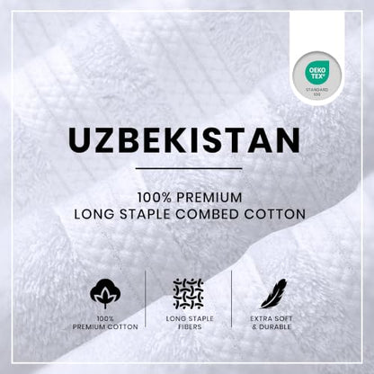 Bath Towels Set of 4 Extra Large Towels Set, 30x60 in, 100% Uzbek Cotton 600 GSM, Oeko-TEX, Larger & Lighter Weight, Quicker to Dry, Super Soft and Absorbent, Perfect for Bathroom – White - color: White