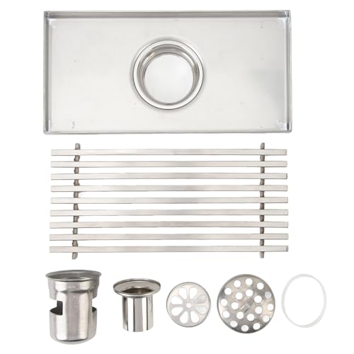 304 Stainless Steel Linear Shower Drain 8 Inch Long 20x10 cm Rectangular Floor Grate for 50 mm Pipe Middle Outlet (Middle Drain) - size: Middle Drain