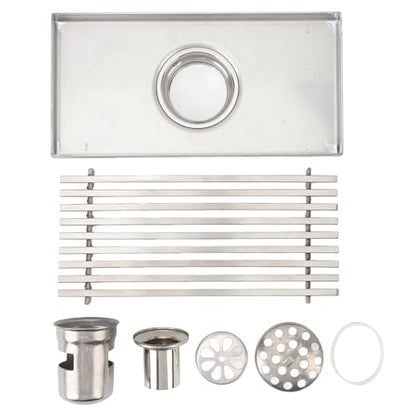 304 Stainless Steel Linear Shower Drain 8 Inch Long 20x10 cm Rectangular Floor Grate for 50 mm Pipe Middle Outlet (Middle Drain) - size: Middle Drain
