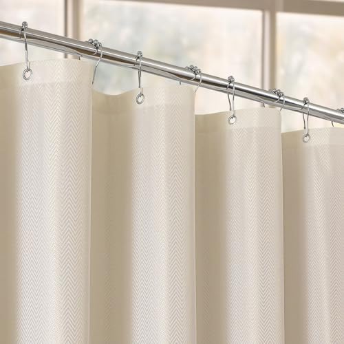 eachope Waterproof Extra Long Fabric Shower Curtain,No Liner Needed,TPU Laminated Polyester Shower Curtain,Chevron Striped Design with Weighted Magnets and Metal Grommets,72 x 84 Inch,Cream/Ivory - color: Cream/Ivory, size: 72"W x 84"L (Pack of 1)