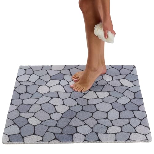Non Slip Shower Mats for Inside Shower - Loofah Bath Mats for Shower - Shower Floor Mat Non Slip - Walk in Shower Mat Square 31x31- Textured No Suction Cup Shower Safety Mat (Blue Pebble 31x31) - color: Pebble Blue, size: 31" x 31" (Square)