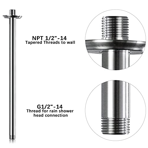 16 Inch Brushed Nickel Ceiling Mount Shower Arm for Rain Shower Head | Shower arm and flange - color: Brushed Nickel, size: 16 Inches