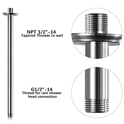 16 Inch Brushed Nickel Ceiling Mount Shower Arm for Rain Shower Head | Shower arm and flange - color: Brushed Nickel, size: 16 Inches
