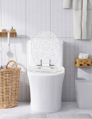 Angol Shiold ROUND Resin Toilet Seat Soft Close Silver Foil 16.5" | Quick Release Heavy Duty Acrylic Decorative Toilet Seats Easy to Install&Clean (Silver Foil) - color: Silver Foil