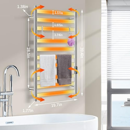 Heated Towel Rack for Bathroom, Towel Warmer with 10 Bar Flat Rack Large, Electric Hot Towel Rack Wall Mounted, LED Buit-in Timer, Plug-in, Stainless Steel, Fast Heating, Brushed Nickel - color: Brushed Nickel