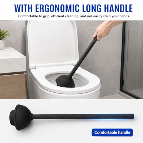 Toilet Plunger and Bowl Brush with Holder, Heavy Duty Toilet Brush and Plunger Set for Bathroom Cleaning, 1 Set (Black) - color: Black