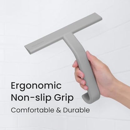 JustHang Shower Squeegee with Built-in Hook, 10-Inch Gray | Award-Winning Design, All-One-Piece Soft-Touch Silicone, for Glass Door, Bathroom, Window, Mirror, Tile Wall, Car - color: Dark Gray