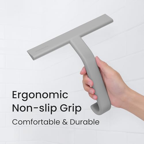 JustHang Shower Squeegee with Built-in Hook, 10-Inch Gray | Award-Winning Design, All-One-Piece Soft-Touch Silicone, for Glass Door, Bathroom, Window, Mirror, Tile Wall, Car - color: Dark Gray