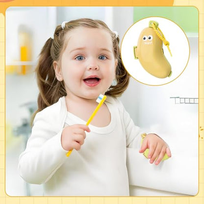 CANIPHA 4Pcs Banana Toothbrush Set Includes Yellow Cyan, Portable Banana Toothbrush Holder with Toothpaste Dispenser, Home Goods Suitable for Home Use or Travel