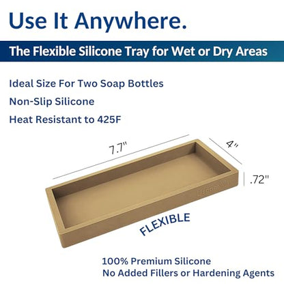 Countertop & Vanity Silicone Tray - Small 7.7" Kitchen Soap Tray | Kitchen Sink Soap Tray, Dish Soap Tray for Kitchen Counter, Bathroom Tray, Silicone Soap Dispenser Tray & Sponge Holder - color: Latte Tan, size: Small 7.7”