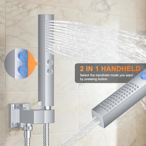 Chrome Shower System with Tub Spout, Ceiling Mounted Bathtub Shower Faucet Set, 12" Rainfall Shower Head and Handheld Shower Combo, High Pressure Shower Fixtures Set with Rough-in Valve - color: Polished Chrome, style: 12" Ceiling Mounted Shower System wi