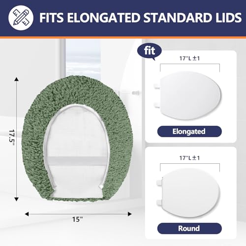 Soft Microfiber Toilet Lid Cover 17.5" x 15" Machine Washable | Solid Toilet Seat Cover Adjustable Rubber Backing Fits Most 16 -17.5" L x 14-16" W Round Oblong and Elongated Toilet Seat - color: Green