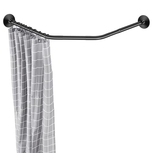 Adjustable Black Corner Shower Rod, 31-41 Inch Diamond Shaped Shower Curtain Rod, Curved Shower Curtain Rod, Rustproof 304 Stainless Steel Shower Rod for Bathroom Bathtub Drill and No Drill - color: Black