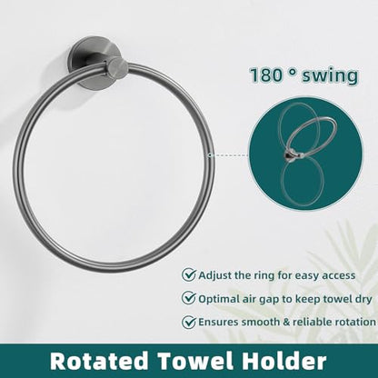 Gunmetal Gray 304 Stainless Steel Toilet Paper Holder, Towel Ring Bundle Bundle, Wall Mounted