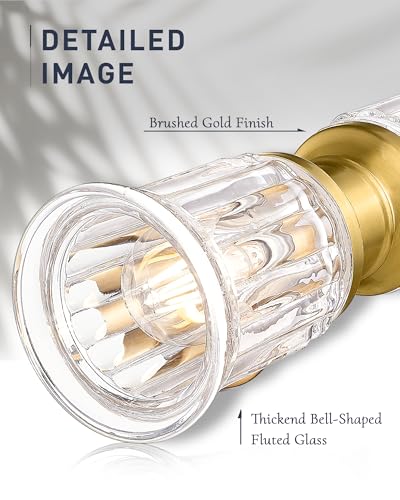 Gold Wall Sconces, HWH Single Wall Vanity Light Fixture for Bathroom Living Room Bedroom, Bathroom Wall Sconces with Bell-Shaped Clear Glass, Gold Finish, 5HZG106B-2W BG - color: Brushed Gold, size: 2-Light