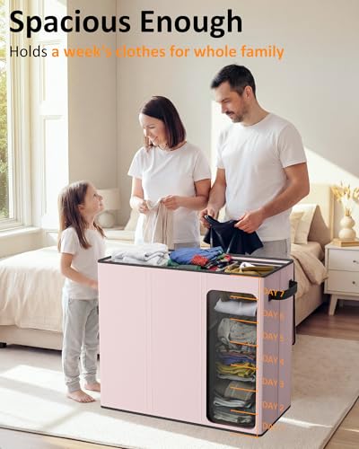 Optish 180L Laundry Hamper 3 Section, Large Laundry Hamper with Lid, Dirty Clothes Hampers with 3 Inner Bags, Laundry Basket Organizer for Laundry, Bedroom, Bathroom, Hamper 3 Compartment, Pink - color: Pink