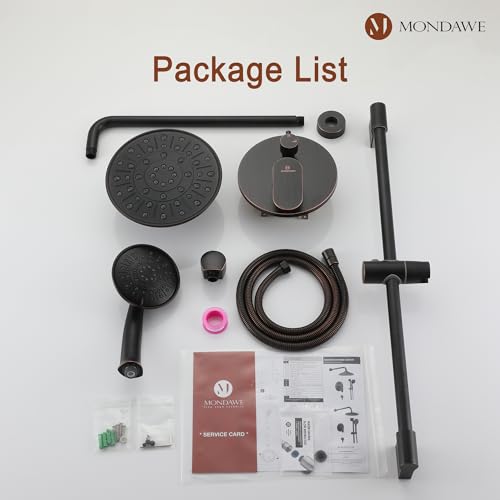 MONDAWE 8 Inch Wall Mounted Shower Faucet Set in Oil Rubbed Bronze, Rainfall Shower Head with 3-Setting Handheld Spray Shower Set Combo, High Pressure Shower System with Solid Brass Valve - color: Oil Rubbed Bronze, style: 8 IN - Without Tub Spout
