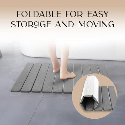 Day Moon™ Foldable Stone Bath Mat, Diatomaceous Earth Shower Mat, Non-Slip Super Absorbent Quick Drying Bathroom Floor Mat, Natural, Easy to Clean (23.6 x 15.35 Dark Grey)