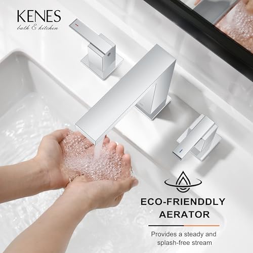Chrome Widespread Bathroom Faucet 2 Handle Vanity Faucet 3 Hole | Bathroom Sink Faucet with Pop Up Drain & Supply Lines, Lead-Free cUPC & NSF Certified, 8 Inch Faucet for Vanity Restroom Sink - color: Chrome