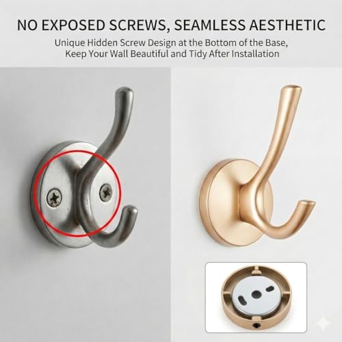 Matte Gold Towel Hooks 4 Pack, Heavy Duty Zinc Alloy Double Prong Coat Robe Hooks, Wall Mounted Towel Hooks for Bathroom, Kitchen, Closet, Garage, Entryway (195gold) - color: Brushed gold