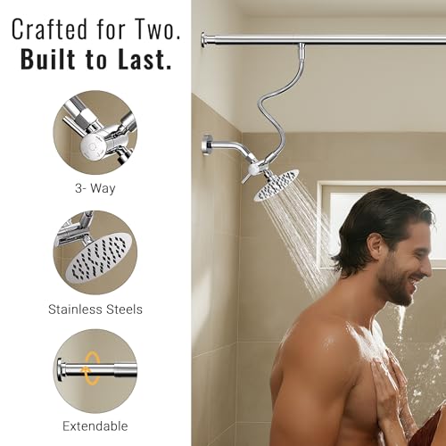 All Metal High Pressure Dual Shower Head for Couples (Chrome) | Ideal for Couples, All Metal Construction, High Pressure, No Professional Plumber Needed - color: Chrome