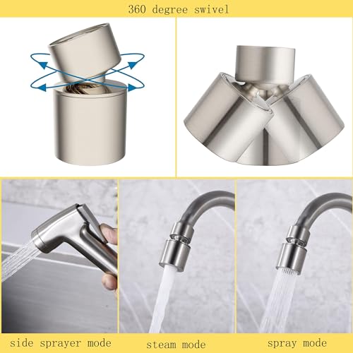 Wall Mount Kitchen Faucet with Side Sprayer, Commercial Sink Faucet 8 Inch Center, 360 Swivel Spout, Dual Functional Sprayer, Utility Sink Mixing, 304 Stainless Steel, Brushed Nickel Finish - color: E Style, Nickel Brushed