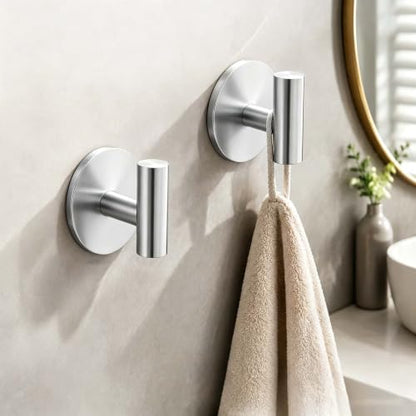 2 Pack Waterproof Adhesive Tissue Wall Hooks, Sticky Mount Hooks for Towel, Robe, Clothes-Silvery - color: Silvery