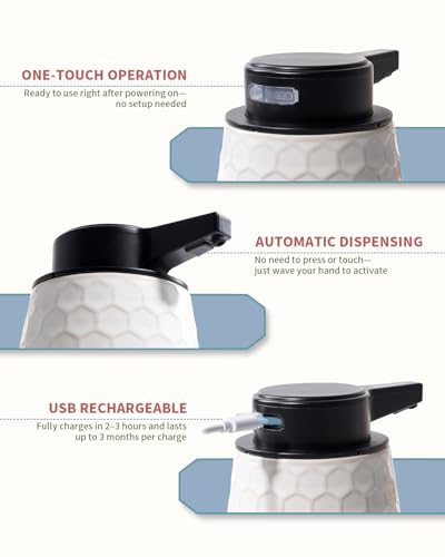 Automatic Soap Dispenser, Touchless Foaming Dish Soap Dispenser 13OZ/384ml, Ceramic White Foam Soap Dispenser Bathroom Kitchen, Waterproof, USB C Rechargeable, ANTIS'S HOME