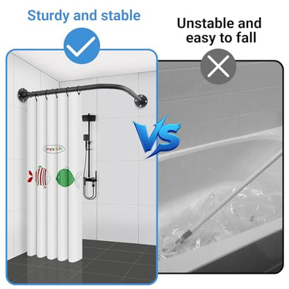 L Shaped Shower Curtain Rod, Adjustable Corner Shower Rod(23.6"-33.5"x23.6"-33.5"), Wall Mounted Half Circle Shower Curtain Rod for Bathroom,Clothing Store,Locker Rooms,Private Space, Need to Drill - size: S