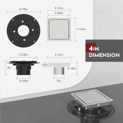 4 Inch Square Shower Drain Brushed Floor Drain with Flange Reversible 2-in-1 Cover Tile Insert Grate Removable SUS304 Stainless Steel CUPC Certified Brushed - color: Brushed, size: 4 Inch