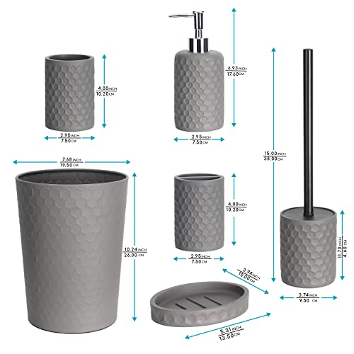 Bathroom Accessory Set, 6 Piece Grey Bathroom Accessories Set with Trash Can, Toothbrush Holder, Toothbrush Cup, Soap Dispenser, Soap Dish, Toilet Brush with Holder, Trash Can, Light Gray - color: Cool Gray
